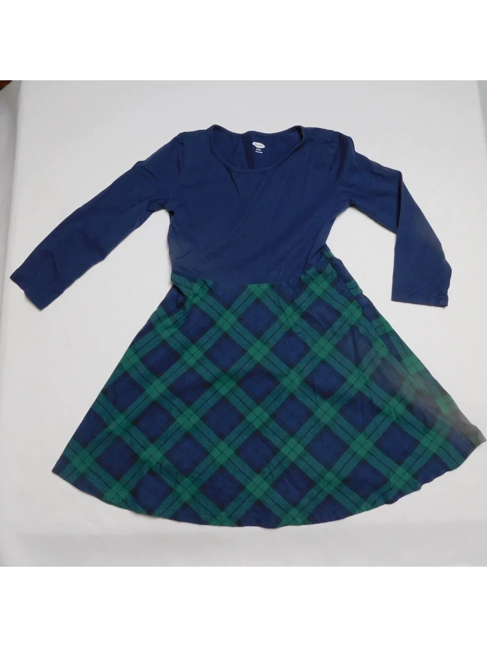 Old Navy Girls Blue Plaid Fit & Flare Dress Long Sleeve Size Small (6-7)